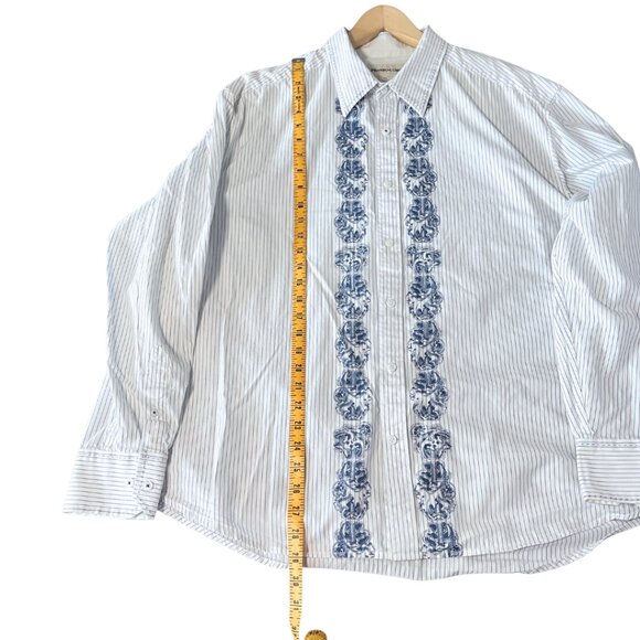 Pronto-Uomo Hand Stitched Shirt Mens Size XL Blue Stripe Button Down Cotton - Picture 12 of 12